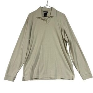 VTG Van Heusen‎ Micro Pima Mens Polo Shirt Long Sleeve Beige Cotton Blend Medium